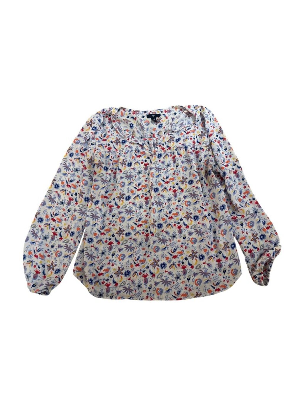 Gap Floral Long-Sleeve Blouse XL Multicolor Print Lightweight Cottage Career